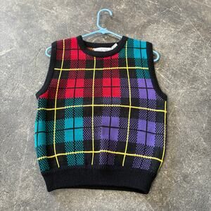 Vintage Back to Back Sweater Vest Womens M Blue Red Knit Holiday Christmas 80s